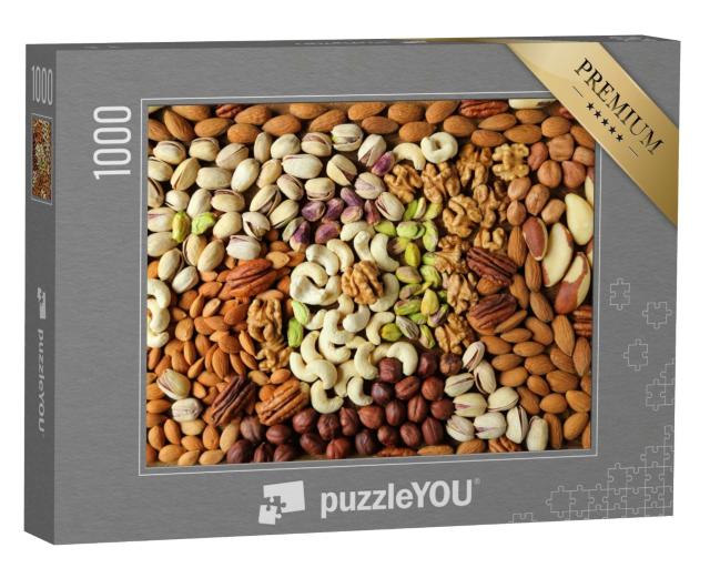 Puzzle de 1000 pièces « Fond de différents types de noix »