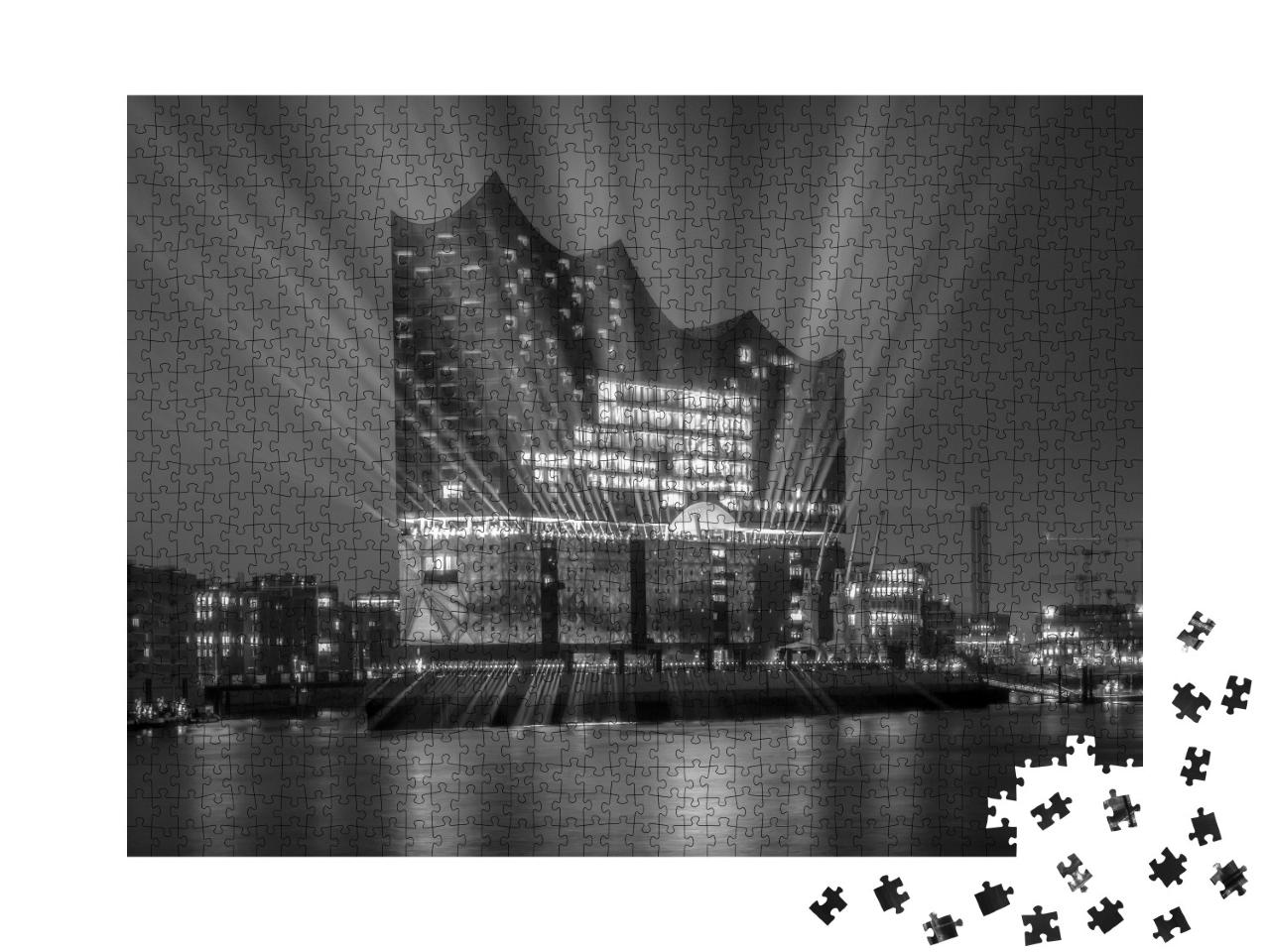 Puzzle de 1000 pièces « Panorama du port de Hambourg la nuit »