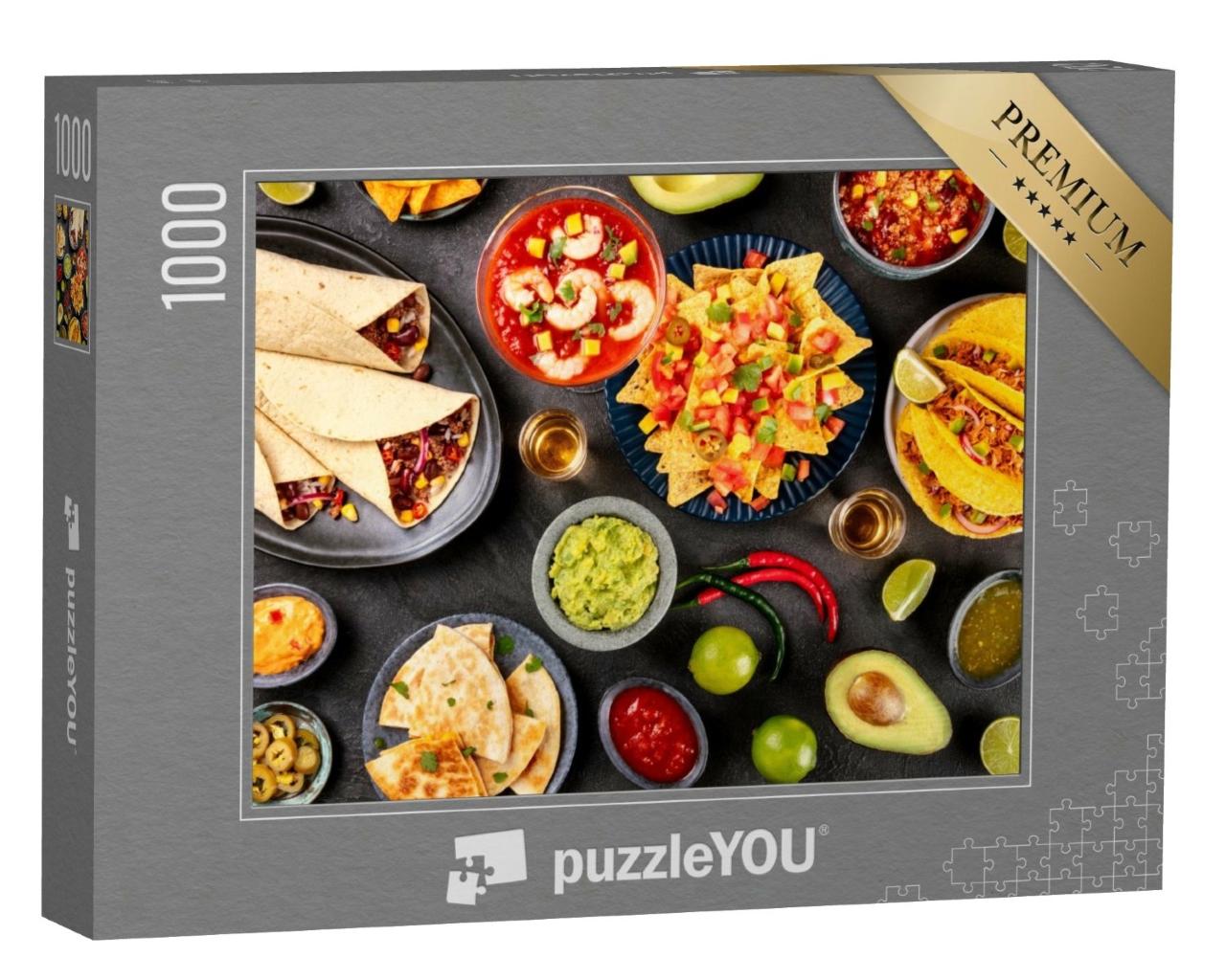 Puzzle de 1000 pièces « Cuisine mexicaine : nachos, tequila, guacamole »