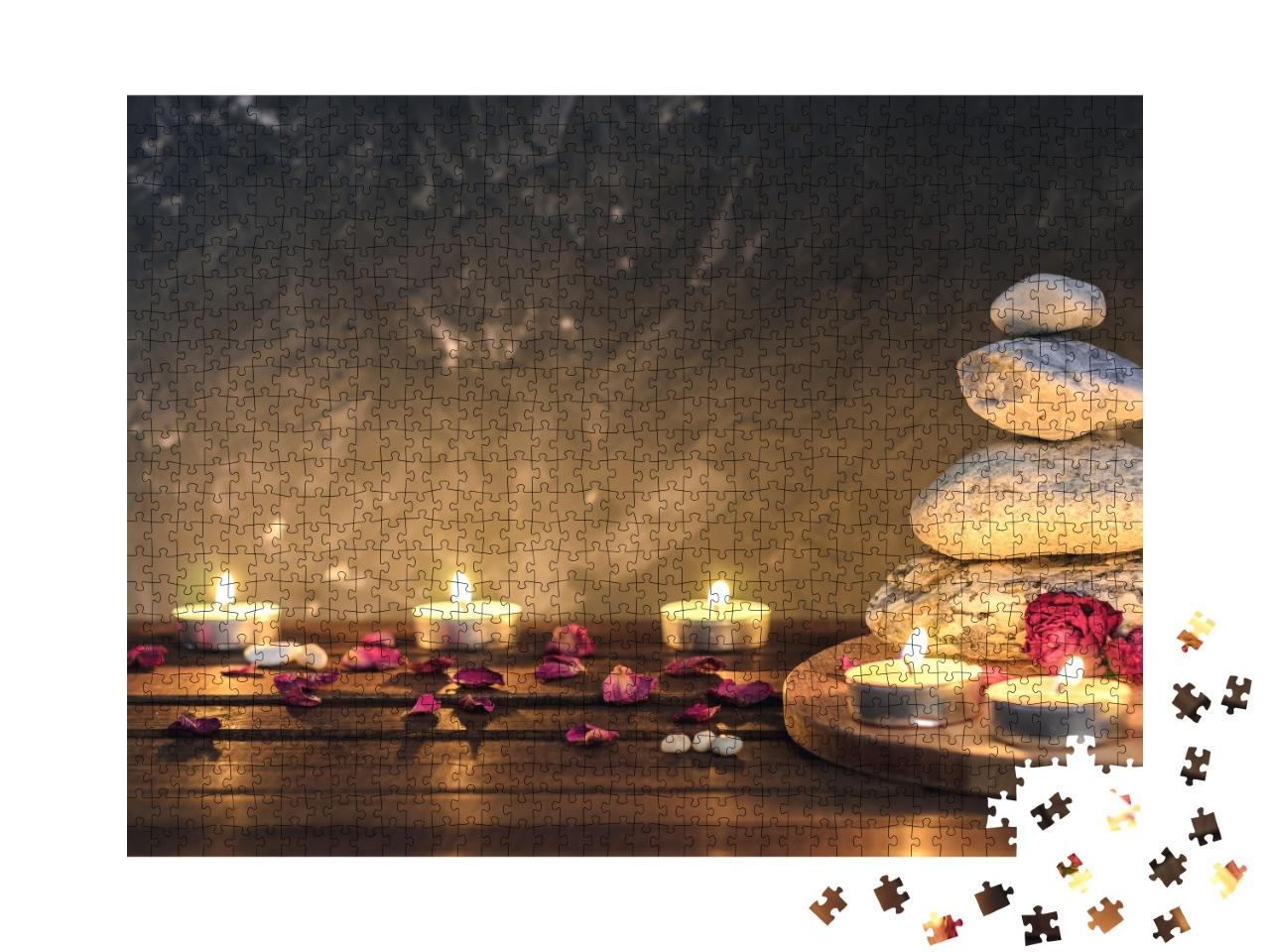 Puzzle de 1000 pièces « Pierres, bougies, aromathérapie, fleurs séchées »