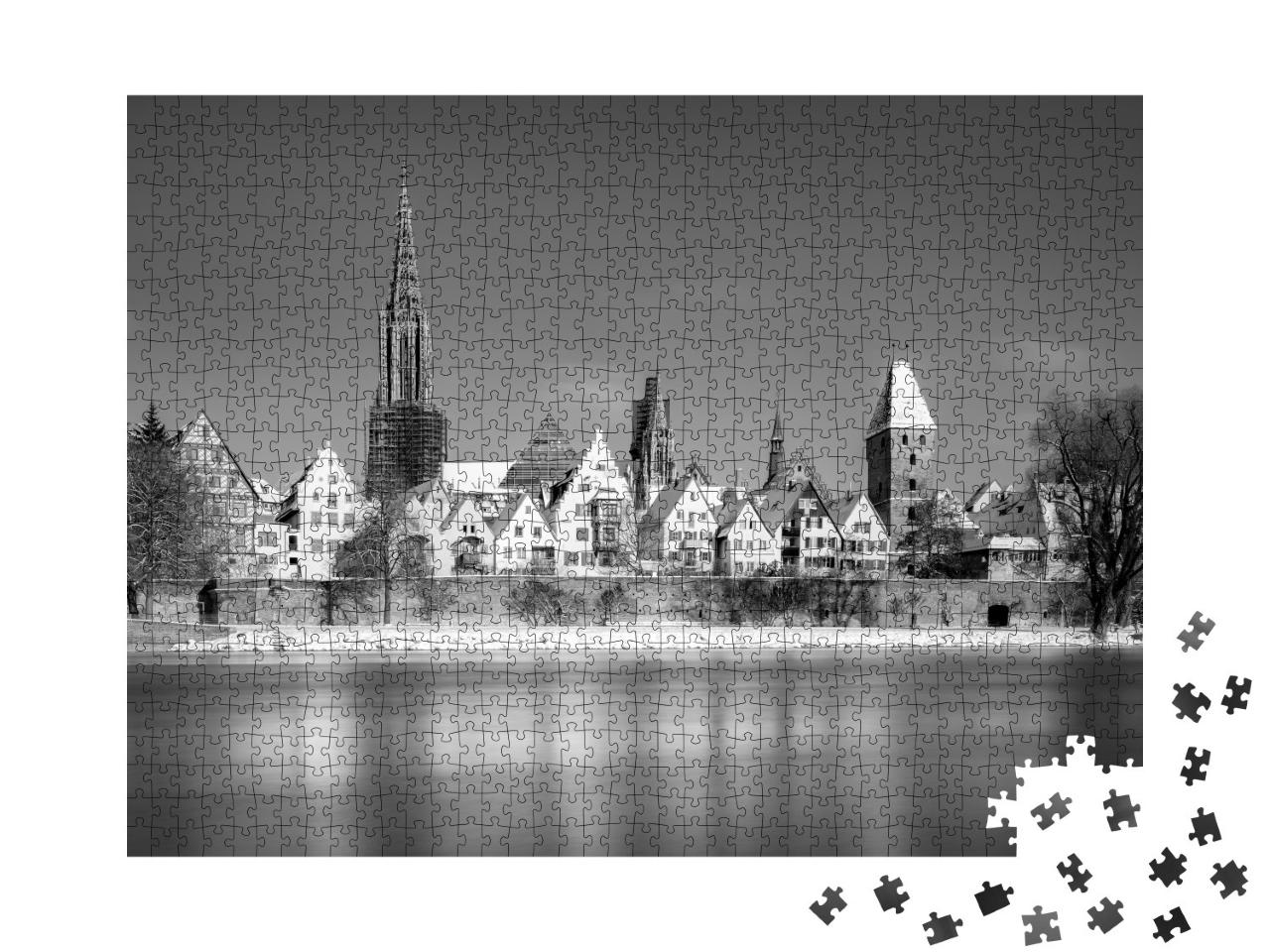 Puzzle de 1000 pièces « Vue d'Ulm avec la cathédrale et le Danube sous la neige »