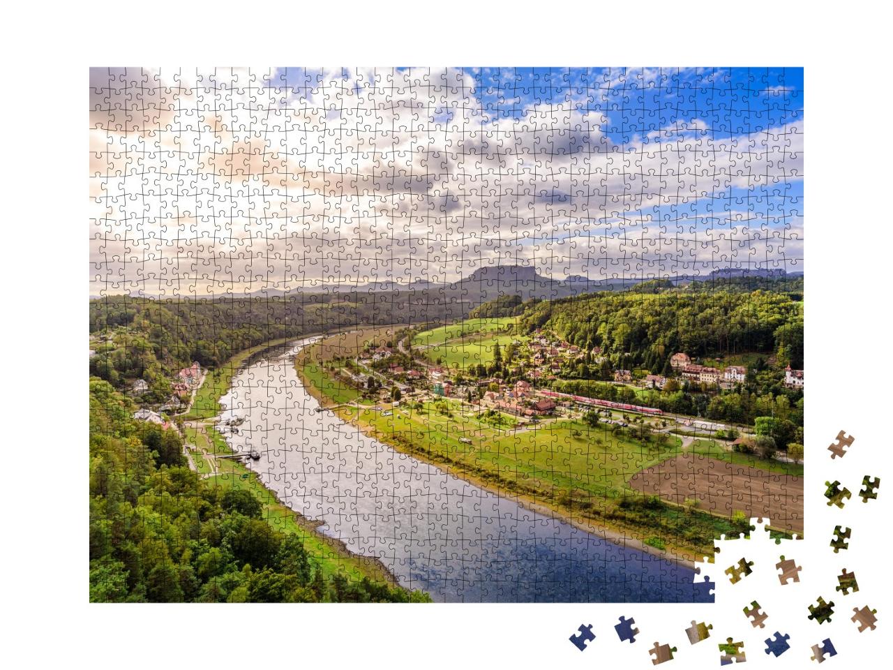 Puzzle de 1000 pièces « Vue de l'Elbe et de Rathen depuis le Bastei, Allemagne »