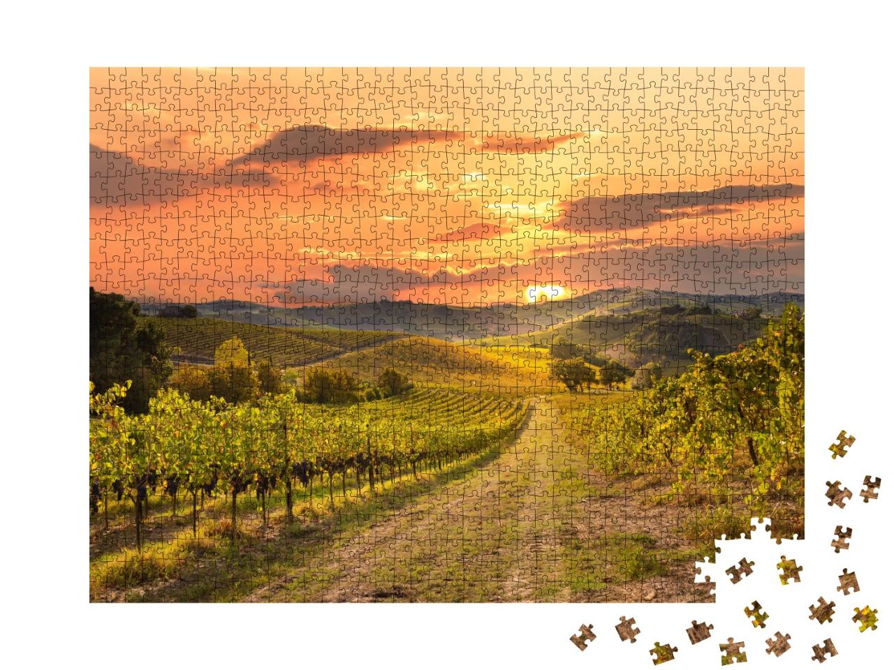 Puzzle de 1000 pièces « Vignobles et domaine viticole au coucher du soleil »