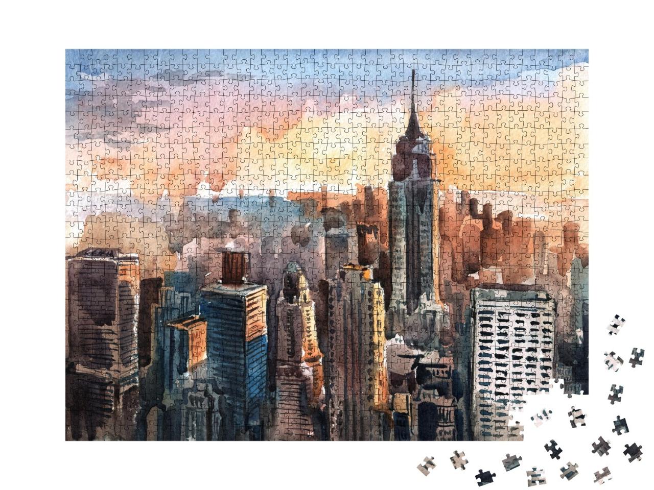 Puzzle de 1000 pièces « Aquarelle de Manhattan »