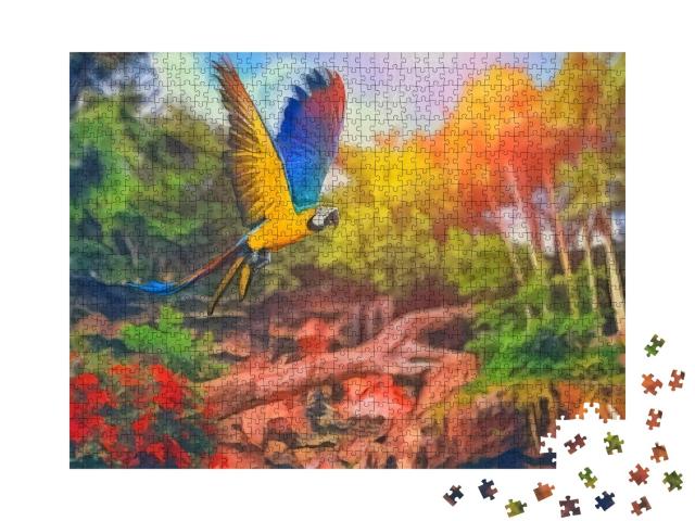 Puzzle de 1000 pièces « dans le style artistique de Franz Marc - perroquet ara dans la forêt tropicale »
