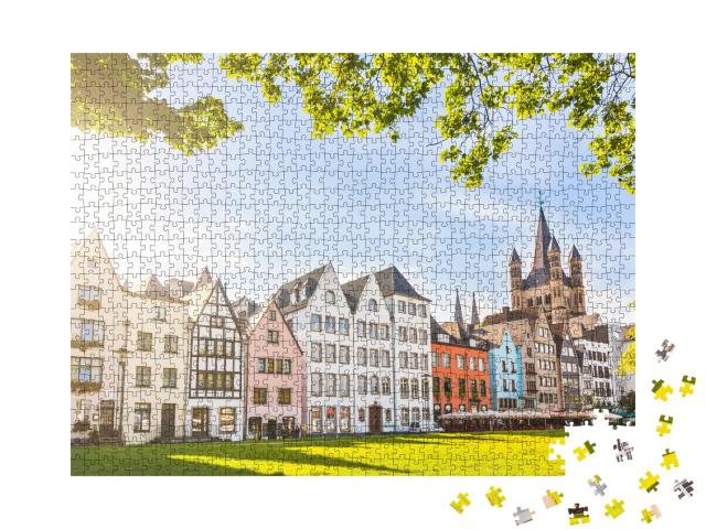 Puzzle de 1000 pièces « Maisons colorées et parc verdoyant à Cologne, Allemagne »