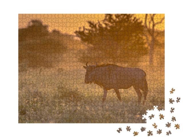 Puzzle de 1000 pièces « Gnou rayé dans la savane, parc national Kruger, Afrique du Sud »