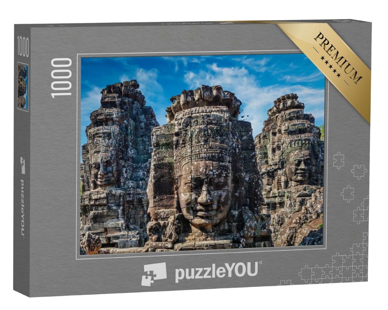 Puzzle de 1000 pièces « Impressionnantes sculptures murales en pierre du temple du Bayon, Angkor, Cambodge »