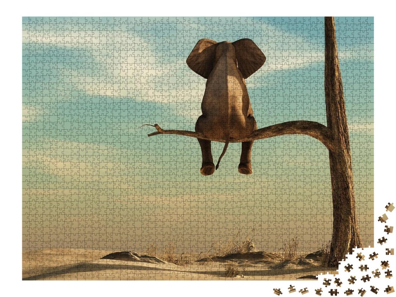Puzzle de 2000 pièces « Eléphant debout sur une branche fine, illustration »