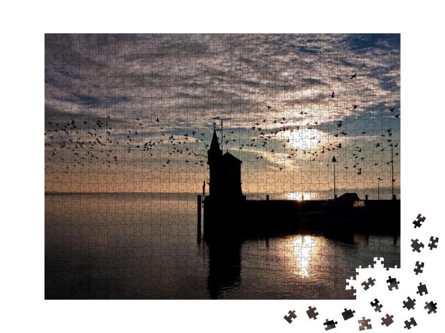 Puzzle de 1000 pièces « Entrée du port de Constance au lever du soleil, lac de Constance, Allemagne »