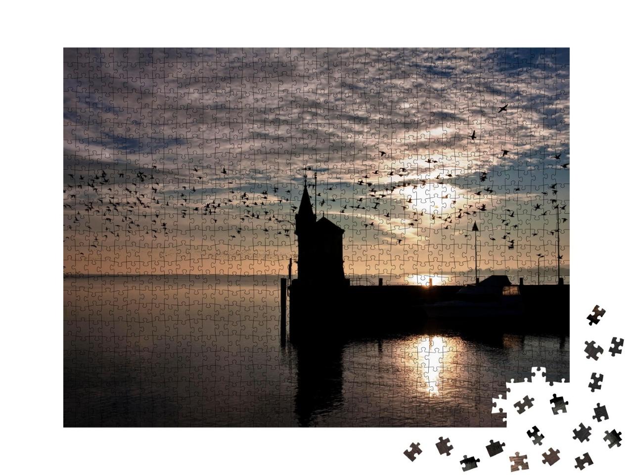 Puzzle de 1000 pièces « Entrée du port de Constance au lever du soleil, lac de Constance, Allemagne »