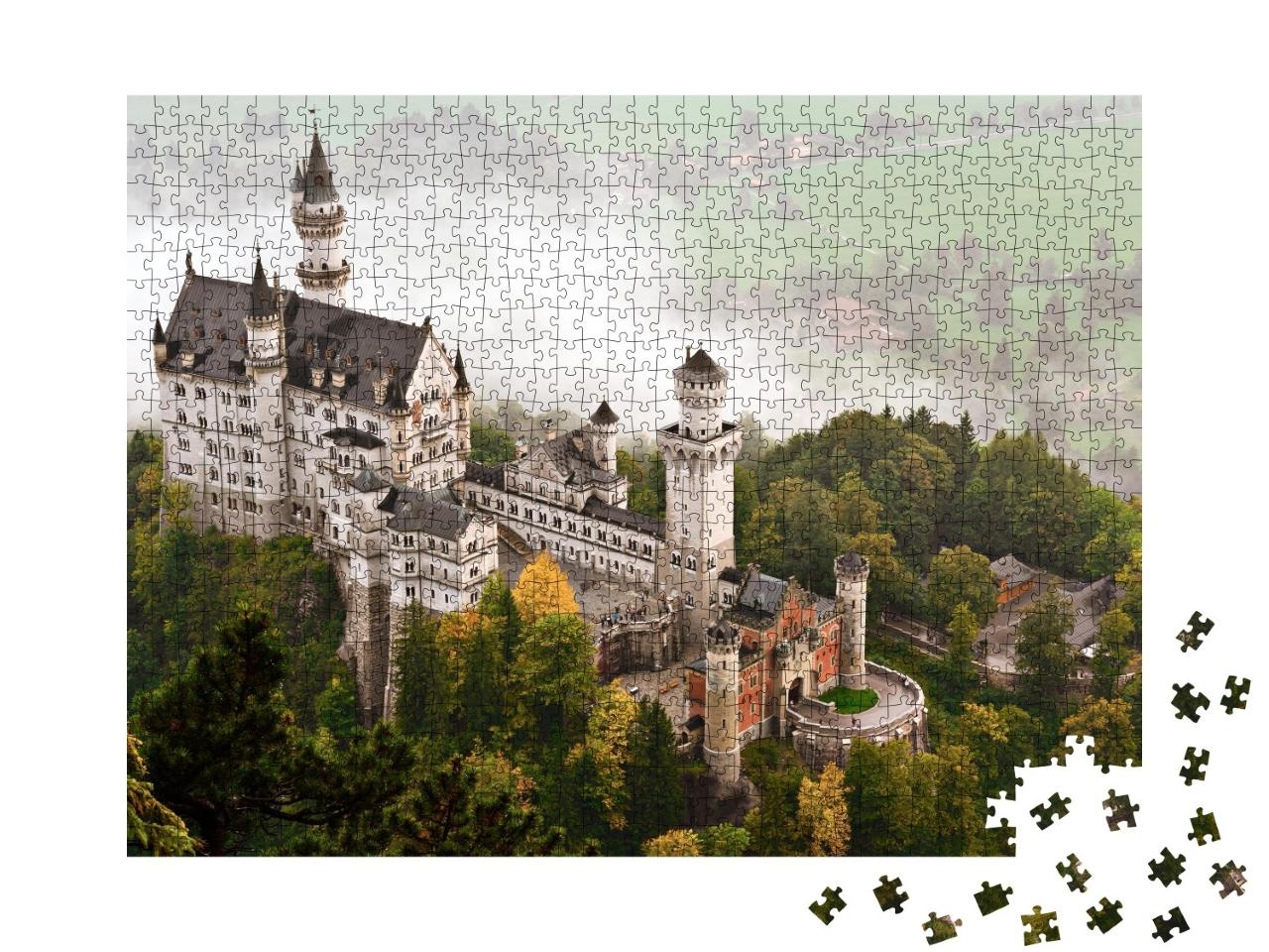 Puzzle de 1000 pièces « Château de Neuschwanstein dans le brouillard, Bavière »