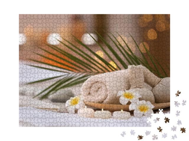 Puzzle de 1000 pièces « Belle composition de spa sur table de massage au centre de bien-être »