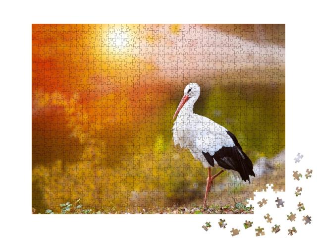 Puzzle de 1000 pièces « Cigogne blanche au crépuscule »
