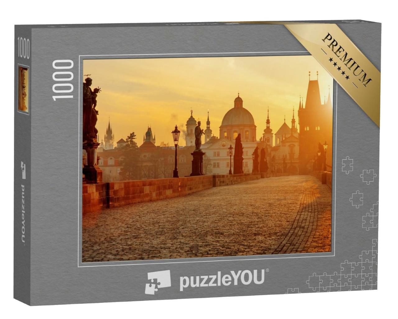 Puzzle de 1000 pièces « Le pont Charles au lever du soleil doré, Prague, République tchèque »