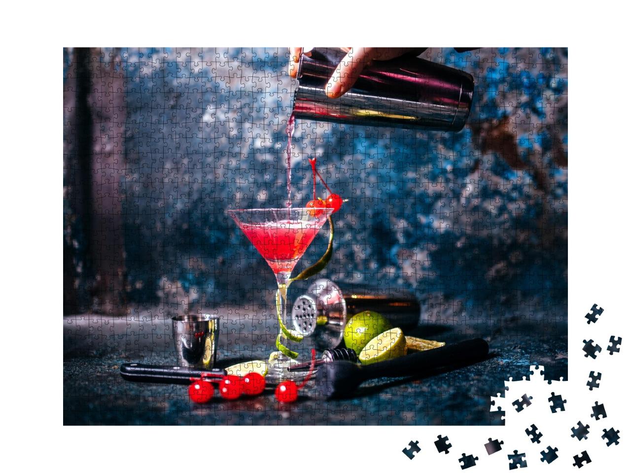 Puzzle de 1000 pièces « Barman préparant un cocktail rouge dans un cours sur la martinique »