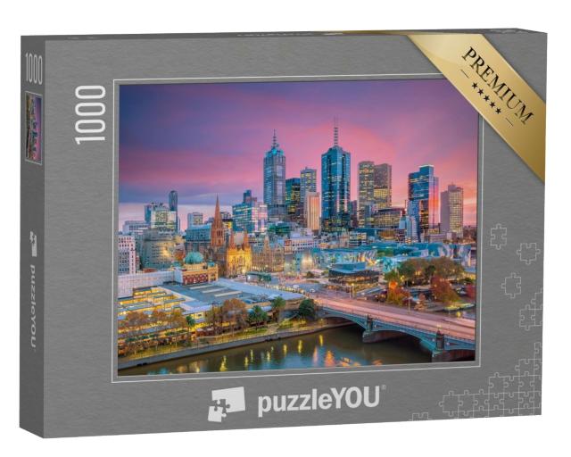 Puzzle de 1000 pièces « Skyline de Melbourne le soir, Australie »