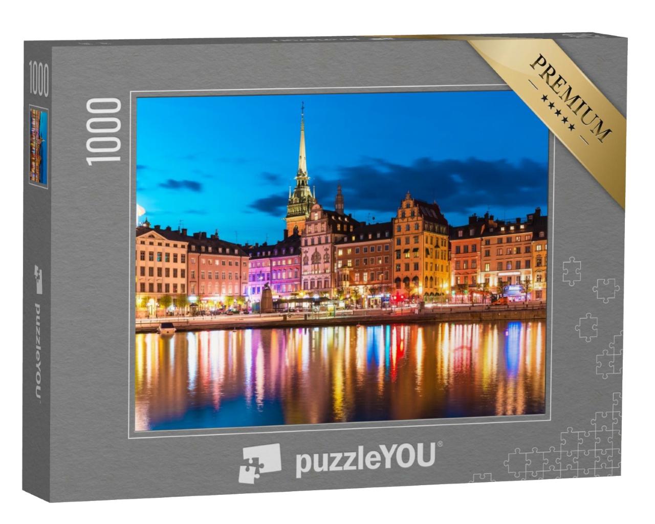 Puzzle de 1000 pièces « Panorama nocturne estival de la vieille ville de Stockholm, Suède »