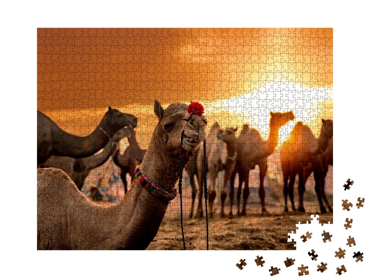 Puzzle de 1000 pièces « Foire aux chameaux de Pushkar dans la ville de Pushkar, Inde »