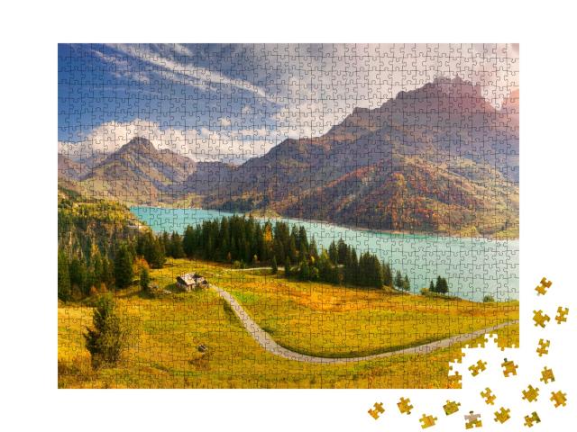 Puzzle de 1000 pièces « Vue matinale du lac de Roselend - Auvergne-Rhône-Alpes »