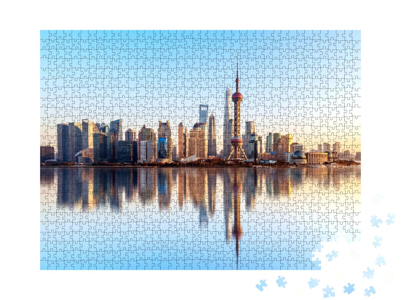 Puzzle de 1000 pièces « Skyline de Shanghai avec réflexion sur l'eau »