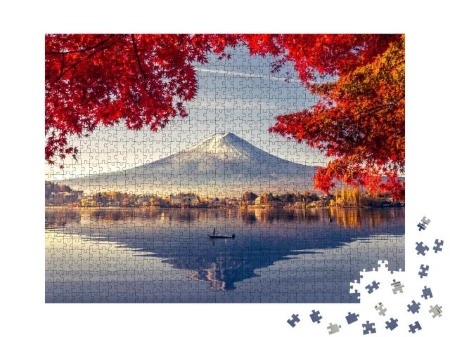 Puzzle de 1000 pièces « Magnifique vue panoramique sur le Mont Fuji au lac Kawaguchiko, Japon »