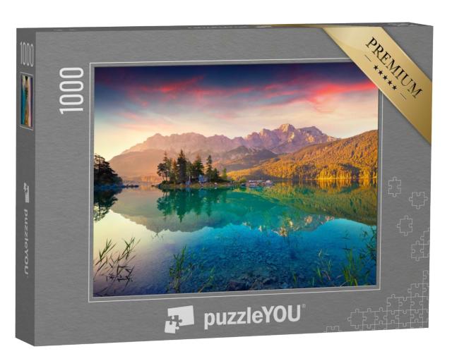 Puzzle de 1000 pièces « Lever de soleil sur le lac Eibsee, Alpes allemandes »