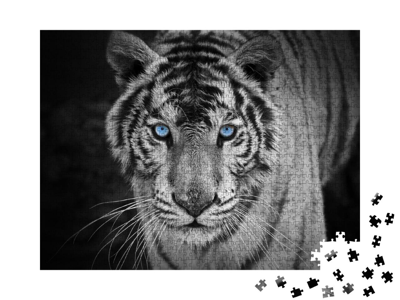 Puzzle de 1000 pièces « Portrait d'un tigre blanc aux yeux bleus perçants »