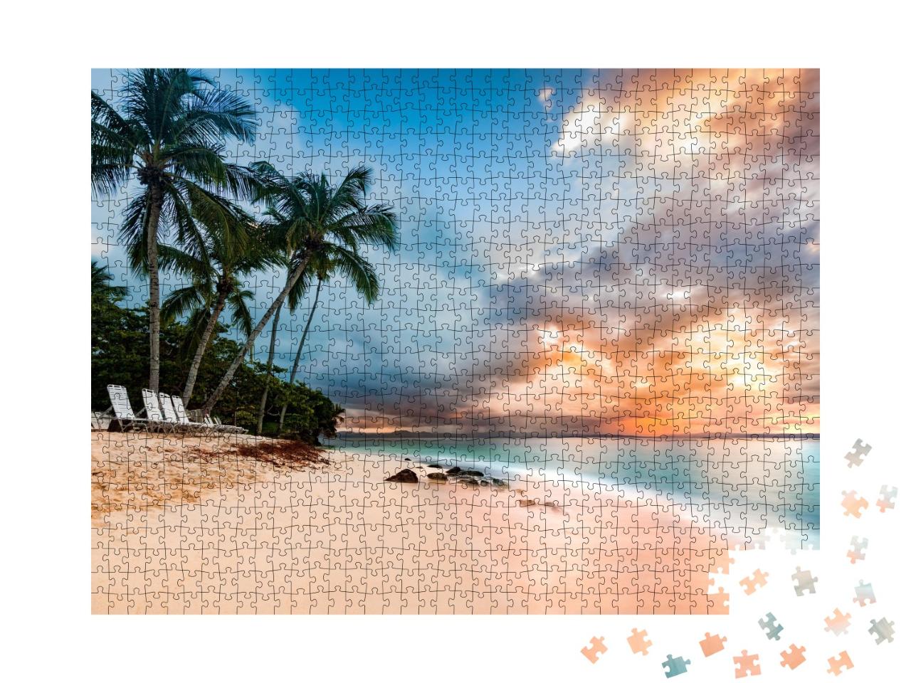 Puzzle de 1000 pièces « Paysage marin avec palmiers, Cayo Levantado, République dominicaine »