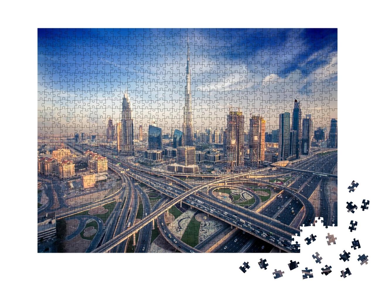 Puzzle de 1000 pièces « Skyline de Dubaï avec voie rapide »