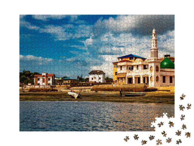 Puzzle de 1000 pièces « Maisons et mosquée Riyadha en briques plates de corail, Kenya, Afrique »