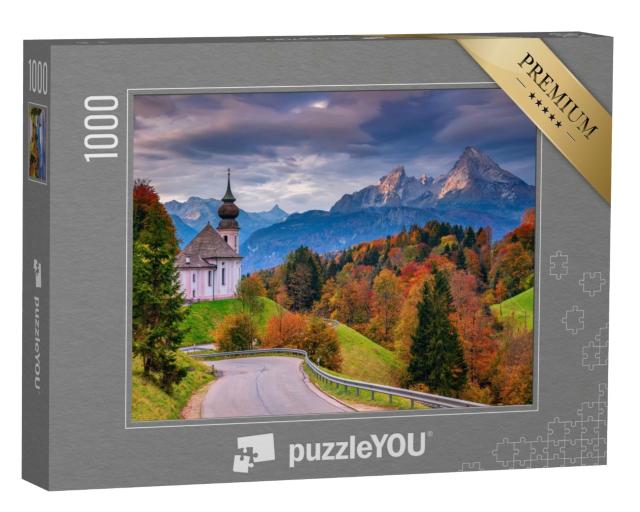 Puzzle de 1000 pièces « L'église de Maria Gern et le Watzmann en automne, Bavière, Allemagne »
