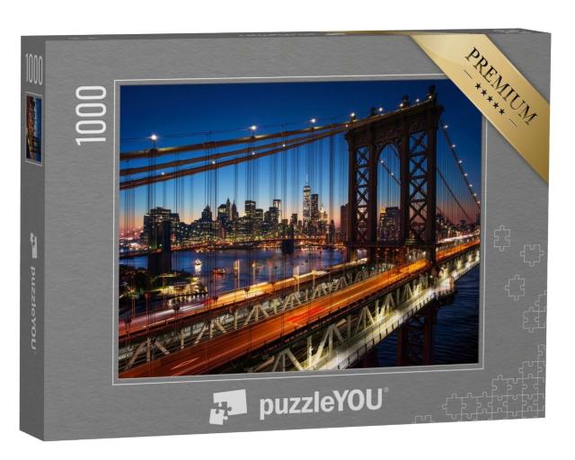 Puzzle de 1000 pièces « Coucher de soleil sur Manhattan avec le pont de Brooklyn, États-Unis »