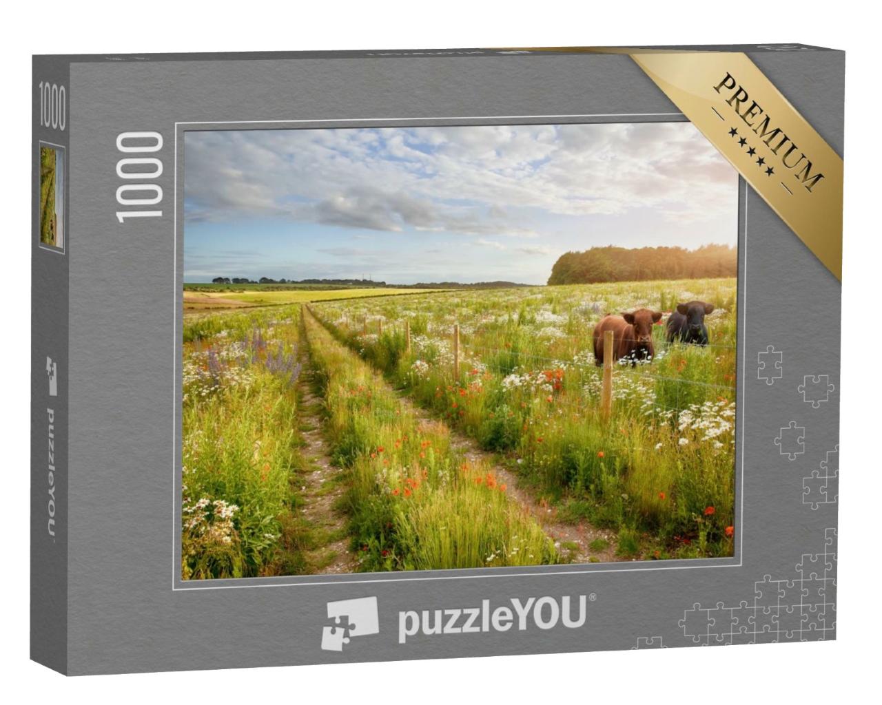 Puzzle de 1000 pièces « Prairie fleurie avec deux vaches »