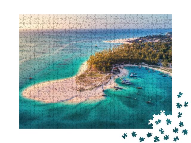 Puzzle de 1000 pièces « Bateaux de pêche sur la plage de Zanzibar, Afrique »