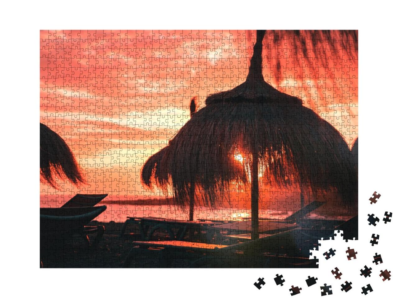 Puzzle de 1000 pièces « Coucher de soleil incandescent sur la plage »