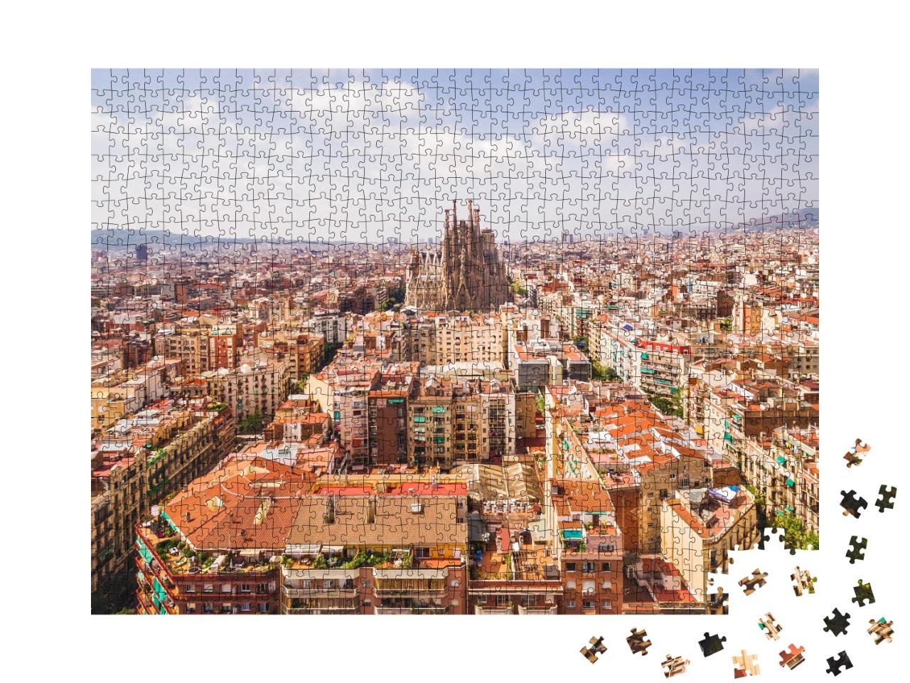 Puzzle de 1000 pièces « Cathédrale Sagrada Familia et paysage urbain de Barcelone »
