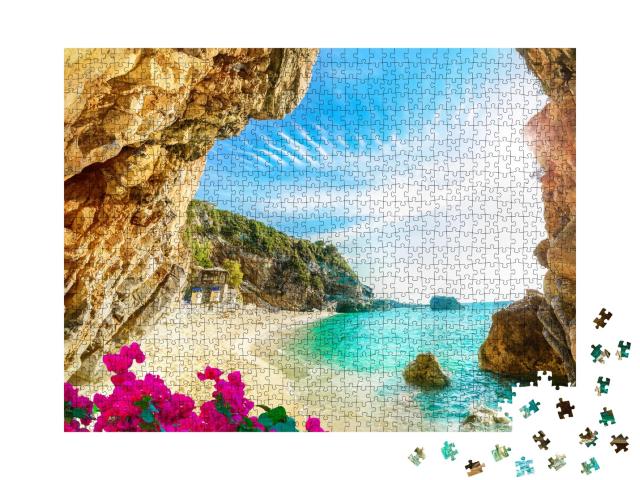 Puzzle de 1000 pièces « Belle vue sur la mer et la plage de Corfou, Grèce »