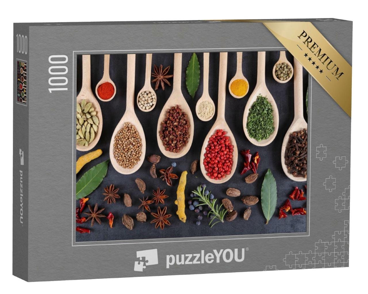 Puzzle de 1000 pièces « Épices aromatiques sur cuillères en bois »