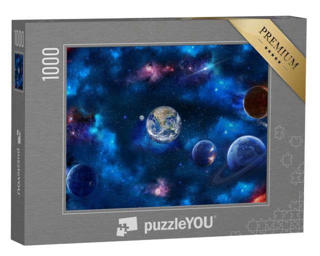 Puzzle de 1000 pièces « Scène de l'espace avec planètes, étoiles et galaxies en haute résolution »