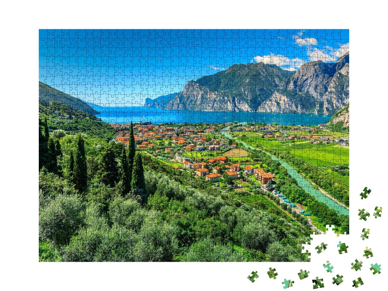 Puzzle de 1000 pièces « Lac de Garde et rivière Sarca près de Torbole, Italie »