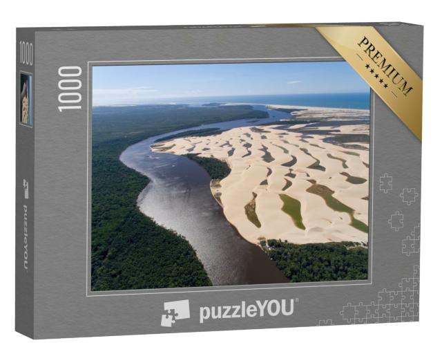 Puzzle de 1000 pièces « Vue aérienne du fleuve Preguiças avec des dunes, Maranhão, Brésil »