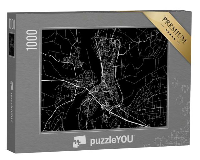 Puzzle de 1000 pièces « Plan de ville vectoriel d'Arles en France avec des rues blanches isolées sur un fond noir. »