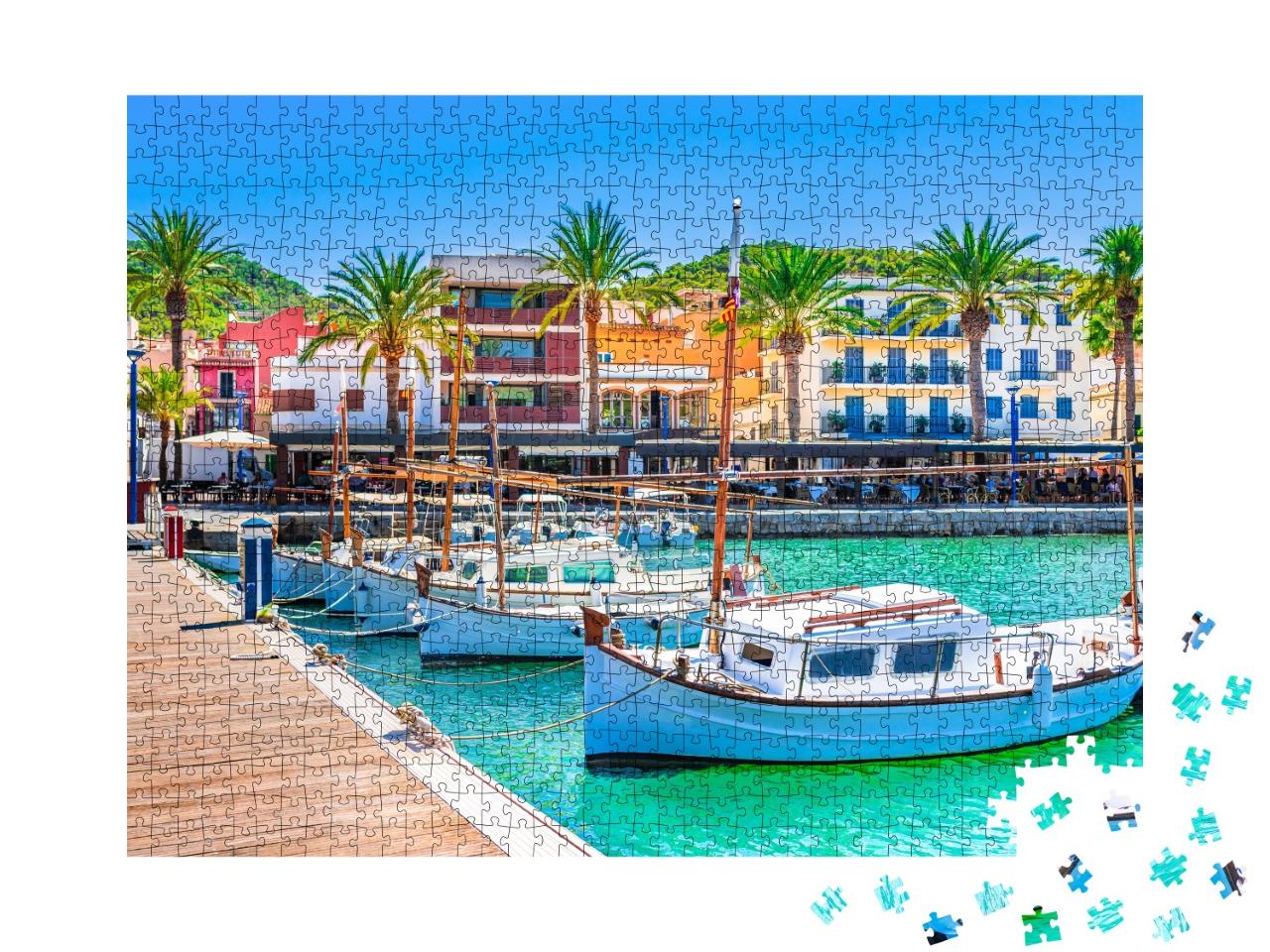 Puzzle de 1000 pièces « Bateaux sur la jetée à Port de Andratx, Majorque »