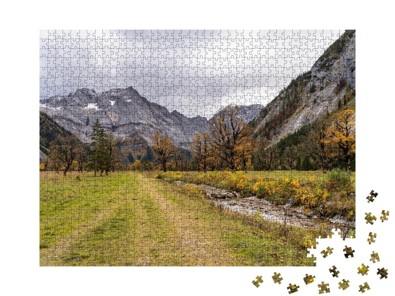 Puzzle de 1000 pièces « Érables de l'Ahornboden en automne, montagnes du Karwendel, Autriche »