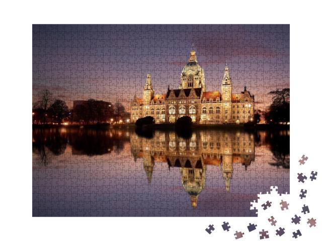 Puzzle de 1000 pièces « Hôtel de ville de Hanovre de nuit »
