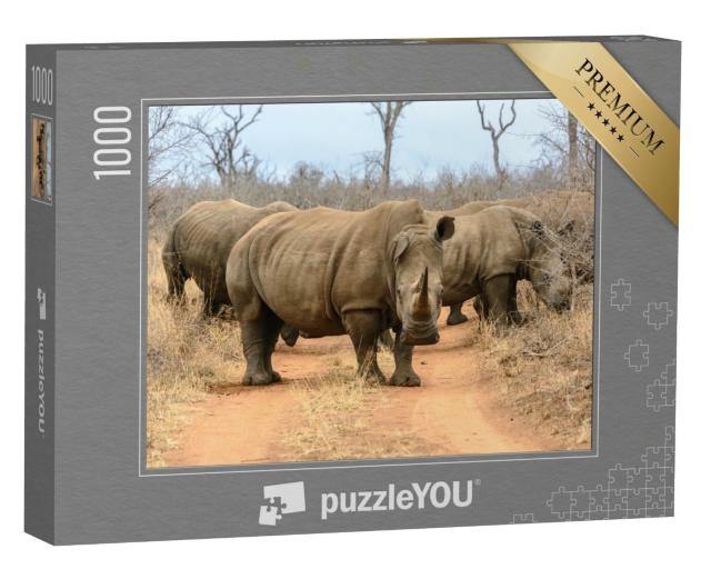 Puzzle de 1000 pièces « Un troupeau de rhinocéros blancs dans le parc national de Hlane Royal, Swaziland »