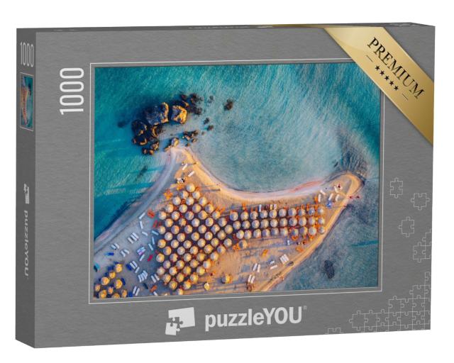Puzzle de 1000 pièces « Vue aérienne de la plage de sable rose, Elafonissi, Crète, Grèce »