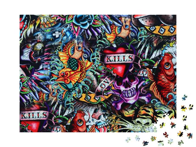 Puzzle de 1000 pièces « Tatouage mural coloré dans le style grunge »