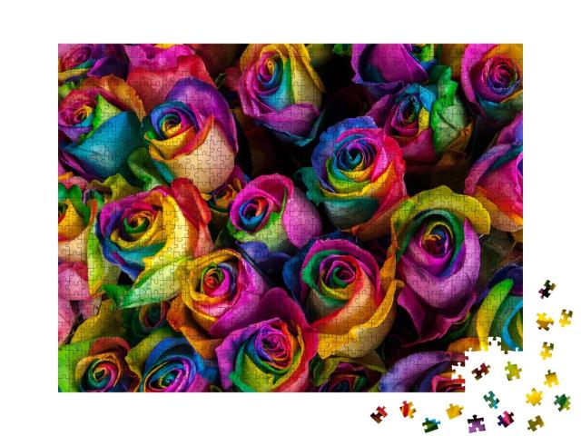 Puzzle de 1000 pièces « Des roses arc-en-ciel aux couleurs vives »